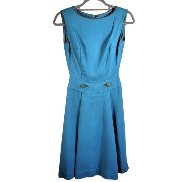 Vintage 1960s Sue Brett Dress XS Teal Mod A-Line Fit & Flare USA Made - Picture 2 of 12